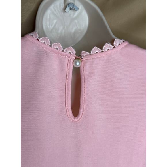 Unique Vintage Pink and Red Hearts Mesh Flutter Sleeve Blouse M 6 8 NWOT - Picture 5 of 6